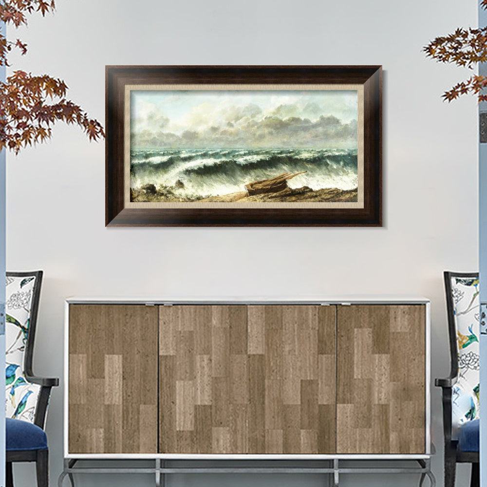 INVIN ART Framed Canvas Art Giclee Print Vagues by Gustave Courbet Wall Art