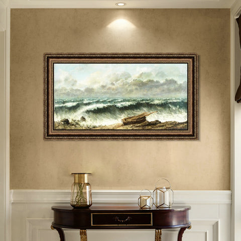 INVIN ART Framed Canvas Art Giclee Print Vagues by Gustave Courbet Wall Art Living Room Home Office Decorations