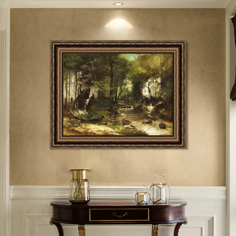 INVIN ART Framed Canvas Art Giclee Print The Stream (Le Ruisseau du Puits-Noir)(vallée de la Loue), 1855 by Gustave Courbet Wall Decorations