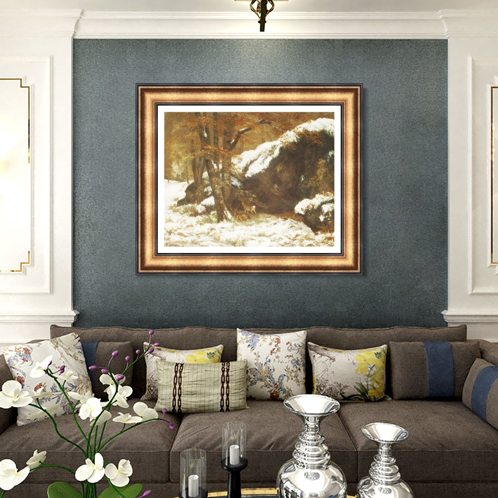 INVIN ART Framed Canvas Art Giclee Print The Deer, ca. 1865 by Gustave Courbet Wall Art