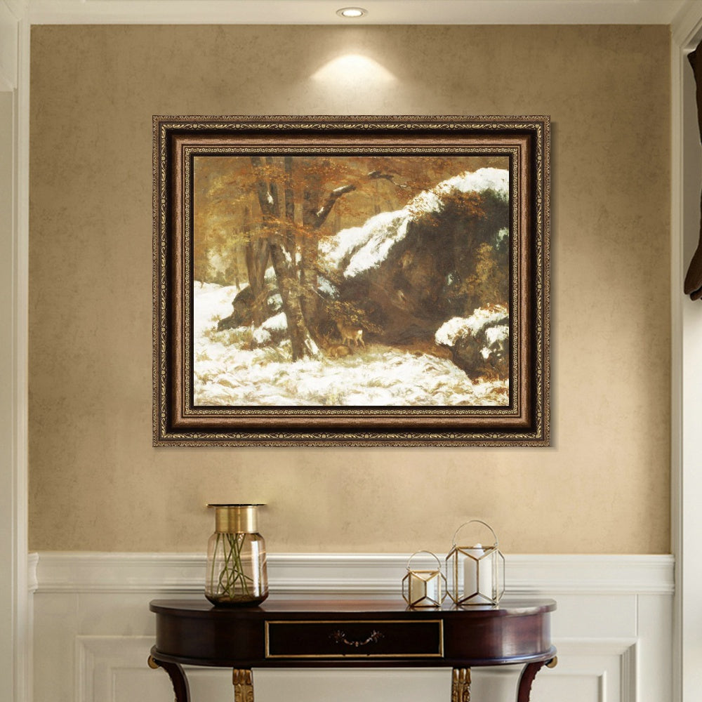 INVIN ART Framed Canvas Art Giclee Print The Deer, ca. 1865 by Gustave Courbet Wall Art