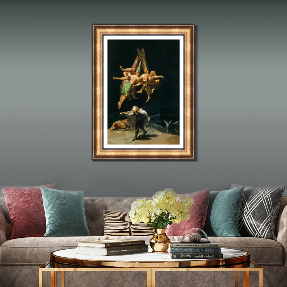 INVIN ART Framed Canvas Art Giclee Print The Witches Flight 1798 by Francisco De Goya Wall Art