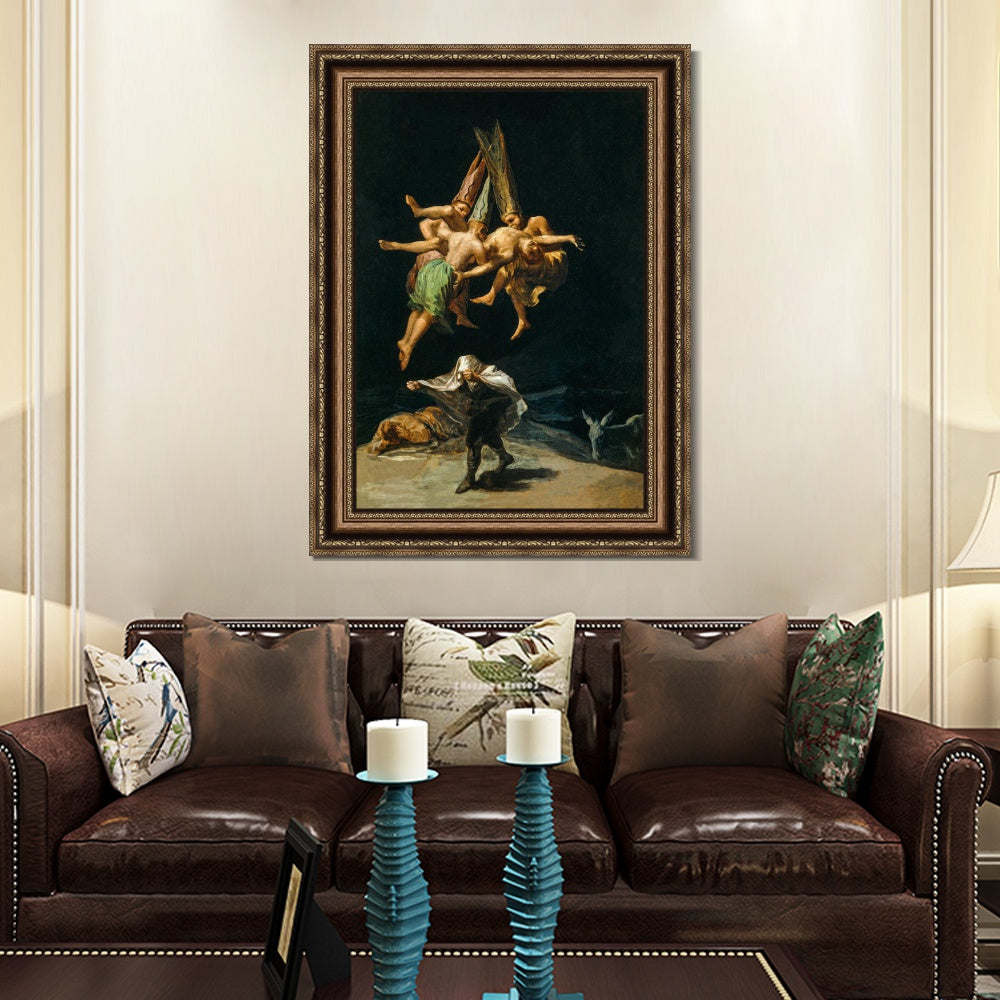 INVIN ART Framed Canvas Art Giclee Print The Witches Flight 1798 by Francisco De Goya Wall Art