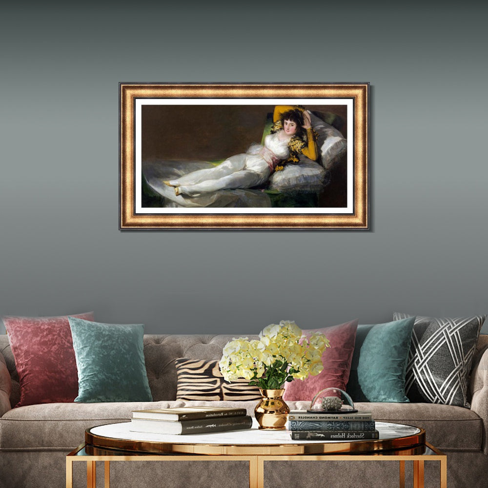 INVIN ART Framed Canvas Art Giclee Print Maja Ubrana by Francisco De Goya Wall Art