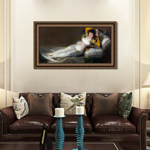 INVIN ART Framed Canvas Art Giclee Print Maja Ubrana by Francisco De Goya Wall Art Living Room Home Office Decorations