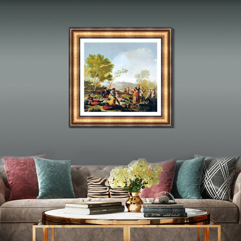 INVIN ART Framed Canvas Art Giclee Print La merienda a orilla del Manzanares by Francisco De Goya Wall Art Living Room Home Office Decorations