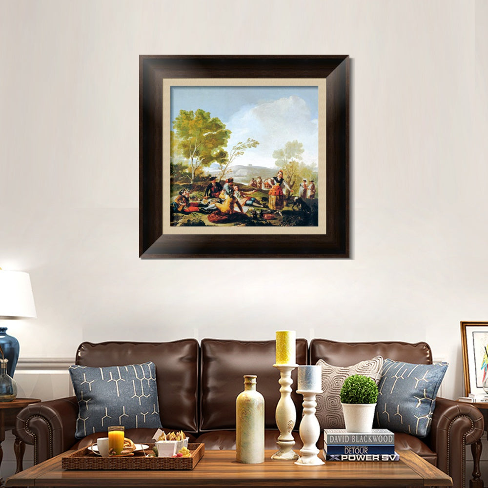 INVIN ART Framed Canvas Art Giclee Print La merienda a orilla del Manzanares by Francisco De Goya Wall Art