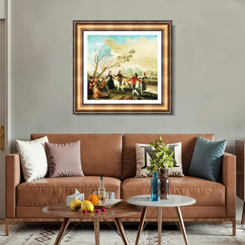 INVIN ART Framed Canvas Art Giclee Print Dance on The Banks of The River Manzanares by Francisco De Goya Wall Art Living Room Home Office Decorations