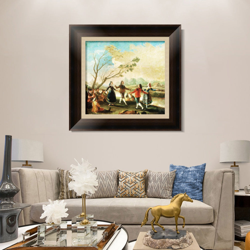 INVIN ART Framed Canvas Art Giclee Print Dance on The Banks of The River Manzanares by Francisco De Goya Wall Art