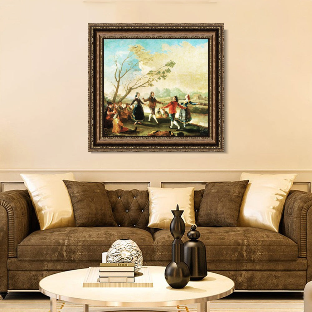INVIN ART Framed Canvas Art Giclee Print Dance on The Banks of The River Manzanares by Francisco De Goya Wall Art