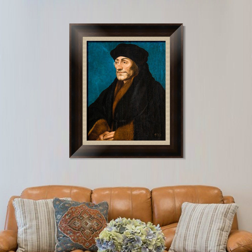 INVIN ART Framed Canvas Art Giclee Print Portrait of Erasmus of Rotterdam by Hans Holbein the Younger Wall Art