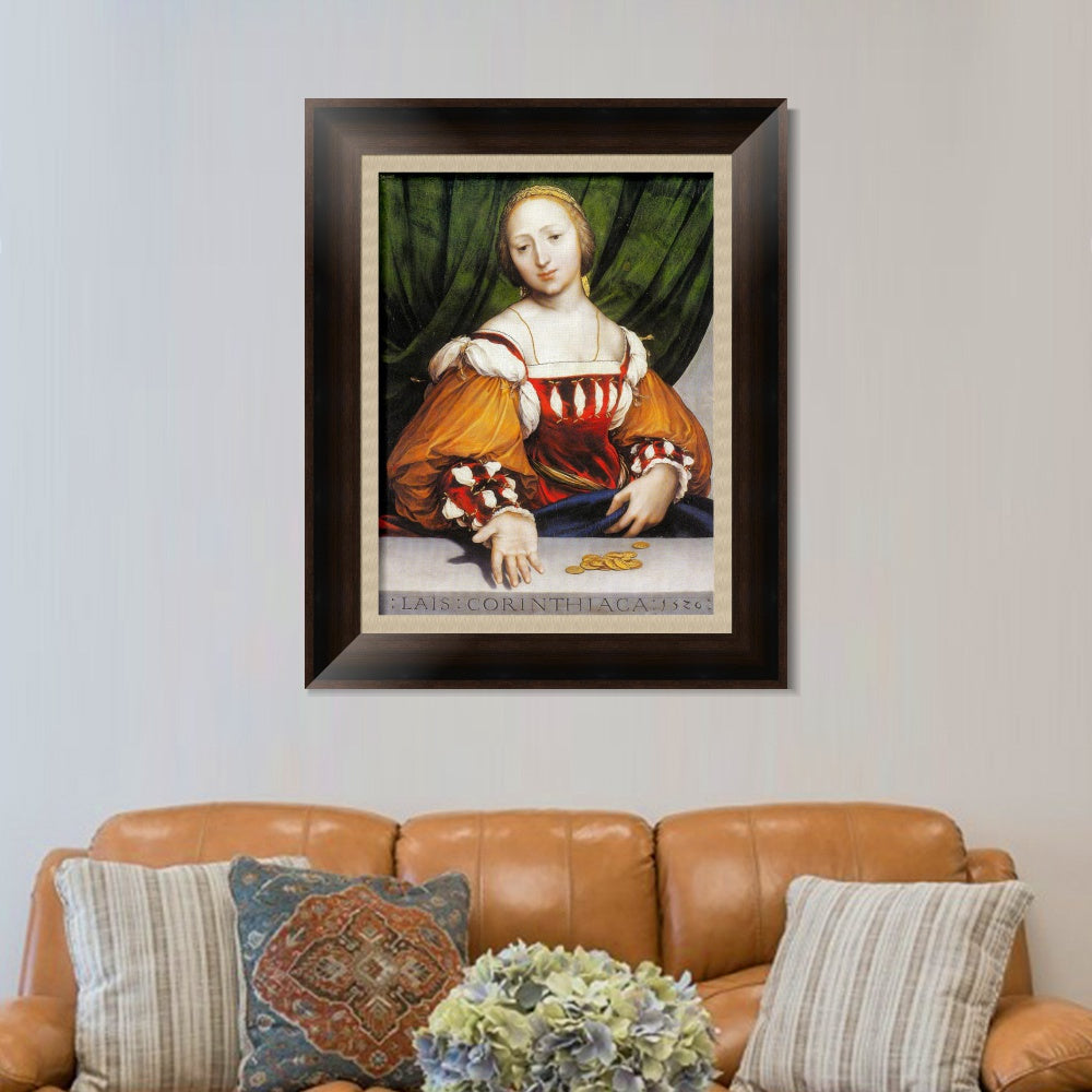INVIN ART Framed Canvas Art Giclee Print Lais of Corinth by Hans Holbein the Younger Wall Art