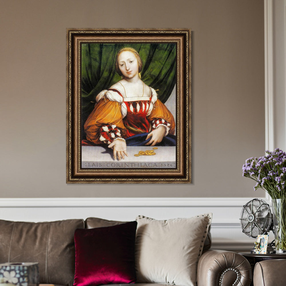 INVIN ART Framed Canvas Art Giclee Print Lais of Corinth by Hans Holbein the Younger Wall Art
