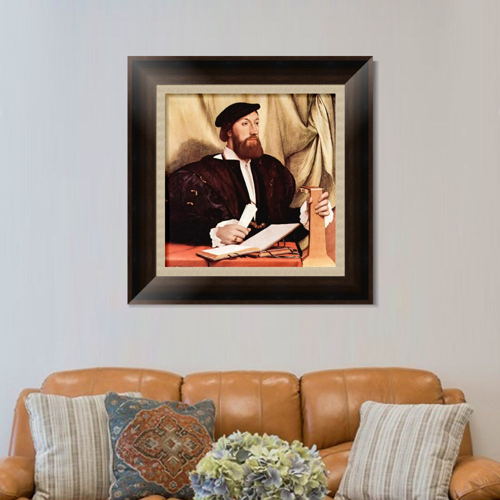 INVIN ART Framed Canvas Art Giclee Print Unknown Gentleman with Music Books and lute by Hans Holbein the Younger Wall Art