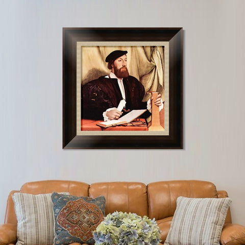 INVIN ART Framed Canvas Art Giclee Print Unknown Gentleman with Music Books and lute by Hans Holbein the Younger Wall Art Living Room Home Office Decorations
