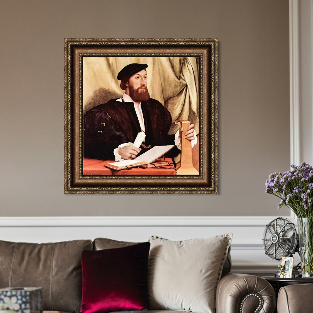 INVIN ART Framed Canvas Art Giclee Print Unknown Gentleman with Music Books and lute by Hans Holbein the Younger Wall Art