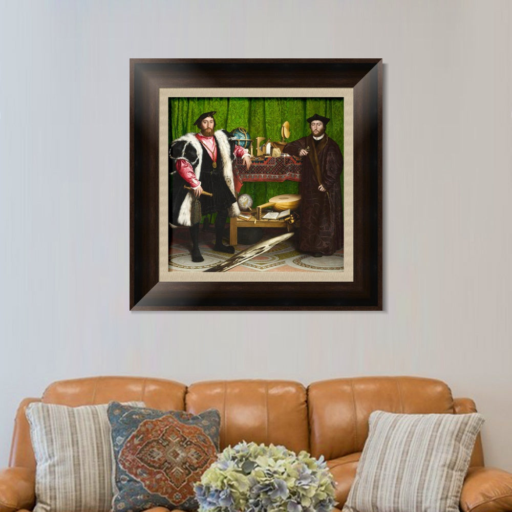 INVIN ART Framed Canvas Art Giclee Print The Ambassadors (1533) by Hans Holbein the Younger Wall Art