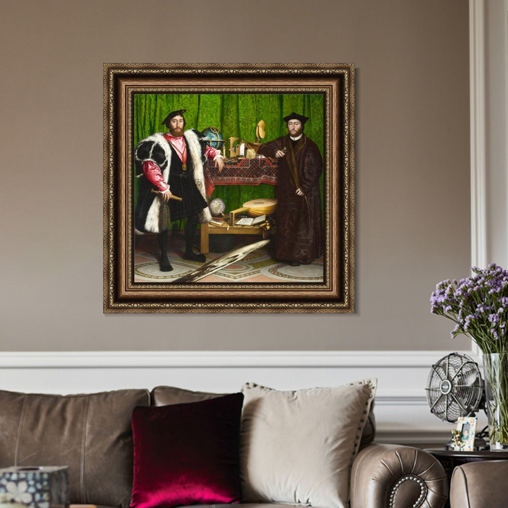 INVIN ART Framed Canvas Art Giclee Print The Ambassadors (1533) by Hans Holbein the Younger Wall Art