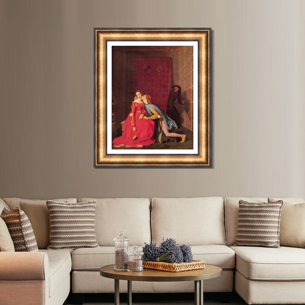 INVIN ART Framed Canvas Art Giclee Print Paolo and Francesca by Jean Auguste Dominique Ingres Wall Art