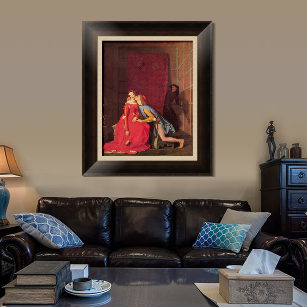 INVIN ART Framed Canvas Art Giclee Print Paolo and Francesca by Jean Auguste Dominique Ingres Wall Art