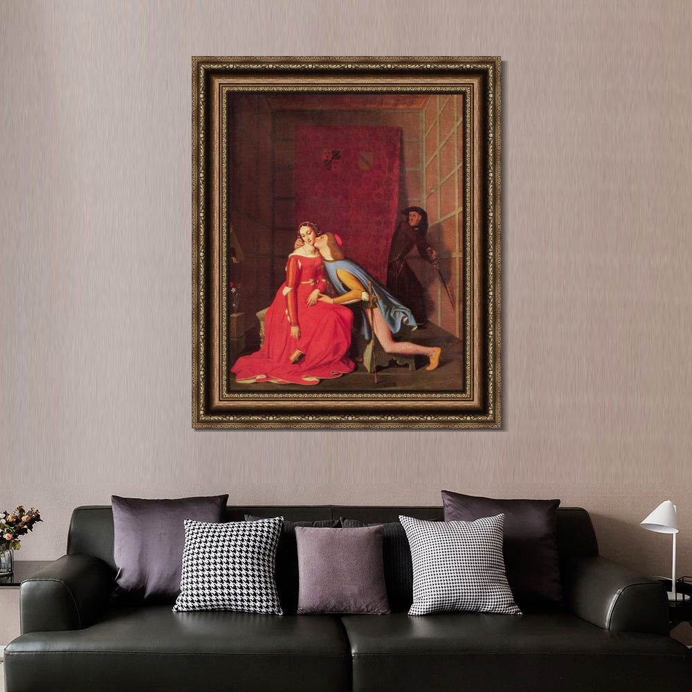 INVIN ART Framed Canvas Art Giclee Print Paolo and Francesca by Jean Auguste Dominique Ingres Wall Art