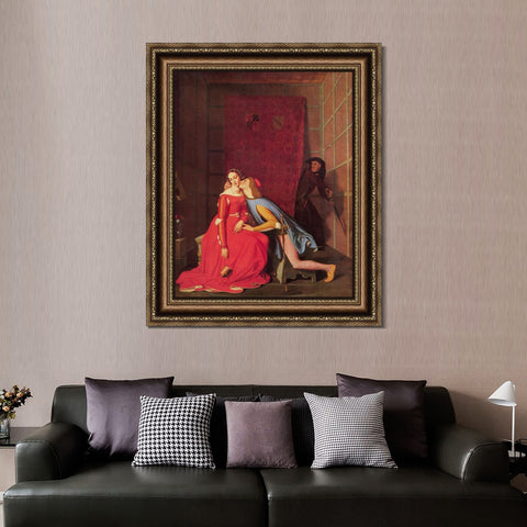 INVIN ART Framed Canvas Art Giclee Print Paolo and Francesca by Jean Auguste Dominique Ingres Wall Art Living Room Home Office Decorations