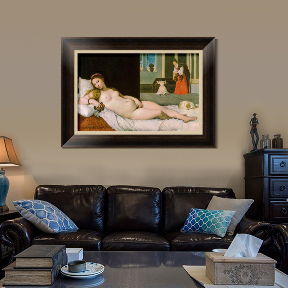 INVIN ART Framed Canvas Art Giclee Print Reclining Venus by Jean Auguste Dominique Ingres Wall Art