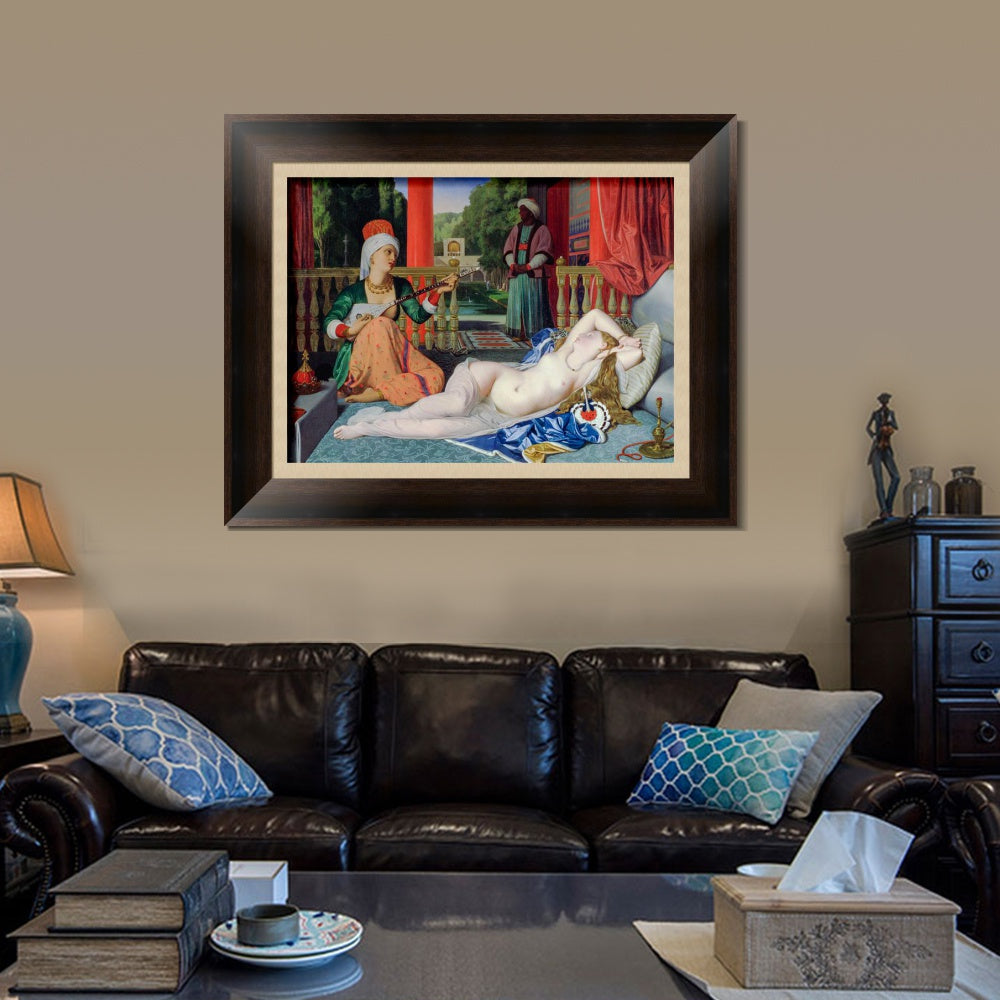 INVIN ART Framed Canvas Art Giclee Print Odalisque with a Slave by Jean Auguste Dominique Ingres Wall Art