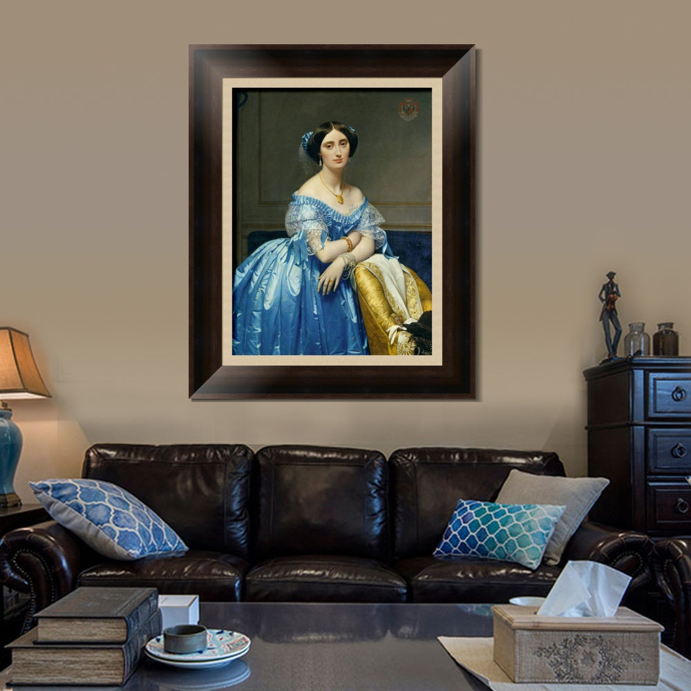 INVIN ART Framed Canvas Art Giclee Print Portrait Of The Princess Albert De Broglie,1853 by Jean Auguste Dominique Ingres Wall Art