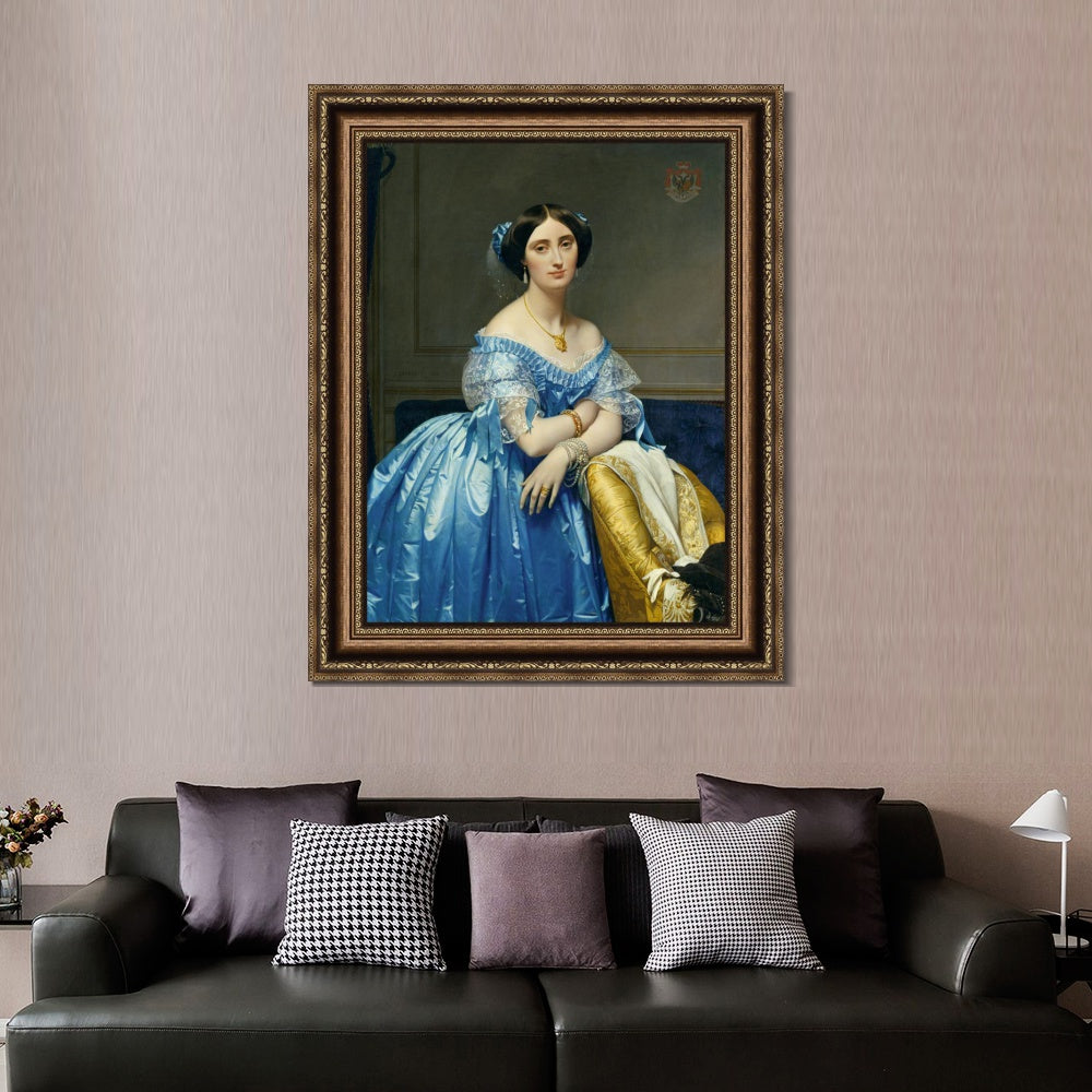 INVIN ART Framed Canvas Art Giclee Print Portrait Of The Princess Albert De Broglie,1853 by Jean Auguste Dominique Ingres Wall Art