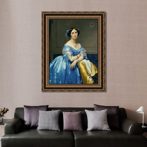 INVIN ART Framed Canvas Art Giclee Print Portrait Of The Princess Albert De Broglie,1853 by Jean Auguste Dominique Ingres Wall Art Living Room Home Office Decorations