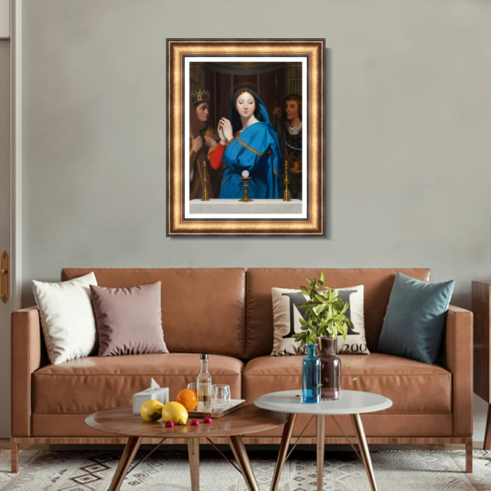 INVIN ART Framed Canvas Art Giclee Print The VIrgin Adoring the Host, 1852 by Jean Auguste Dominique Ingres Wall Art