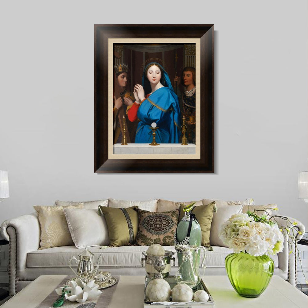 INVIN ART Framed Canvas Art Giclee Print The VIrgin Adoring the Host, 1852 by Jean Auguste Dominique Ingres Wall Art