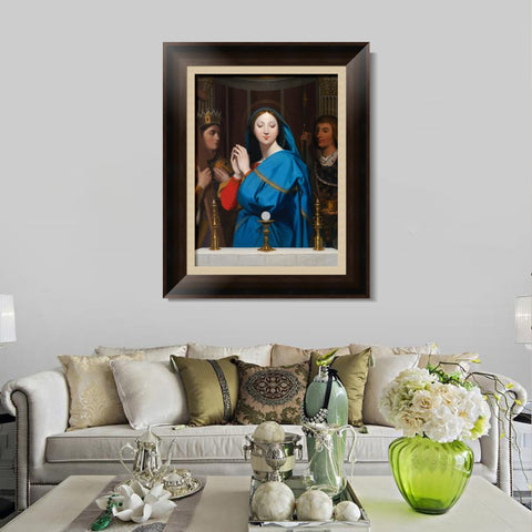 INVIN ART Framed Canvas Art Giclee Print The VIrgin Adoring the Host, 1852 by Jean Auguste Dominique Ingres Wall Art Living Room Home Office Decorations