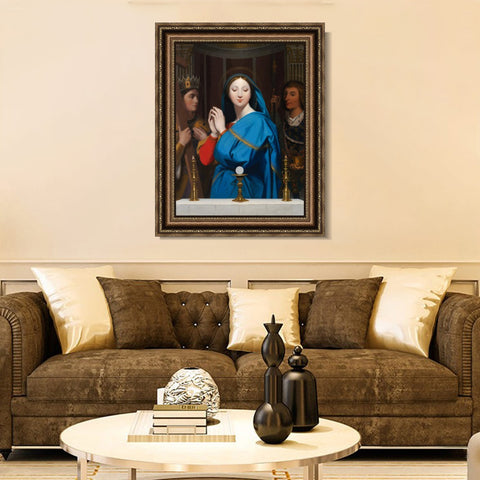 INVIN ART Framed Canvas Art Giclee Print The VIrgin Adoring the Host, 1852 by Jean Auguste Dominique Ingres Wall Art Living Room Home Office Decorations