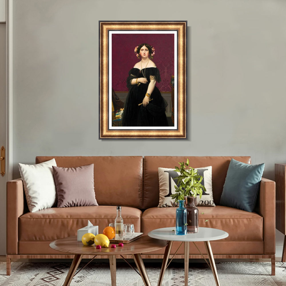 INVIN ART Framed Canvas Art Giclee Print Madame Moitessier, 1851 by Jean Auguste Dominique Ingres Wall Art