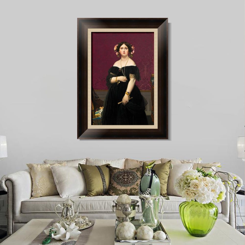 INVIN ART Framed Canvas Art Giclee Print Madame Moitessier, 1851 by Jean Auguste Dominique Ingres Wall Art