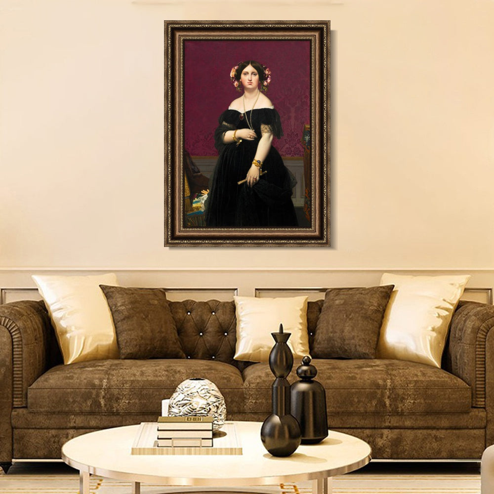 INVIN ART Framed Canvas Art Giclee Print Madame Moitessier, 1851 by Jean Auguste Dominique Ingres Wall Art