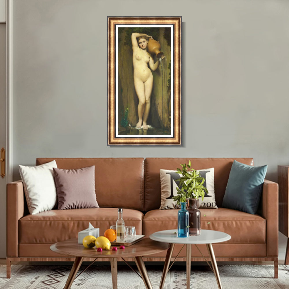 INVIN ART Framed Canvas Art Giclee Print The Source by Jean Auguste Dominique Ingres Wall Art