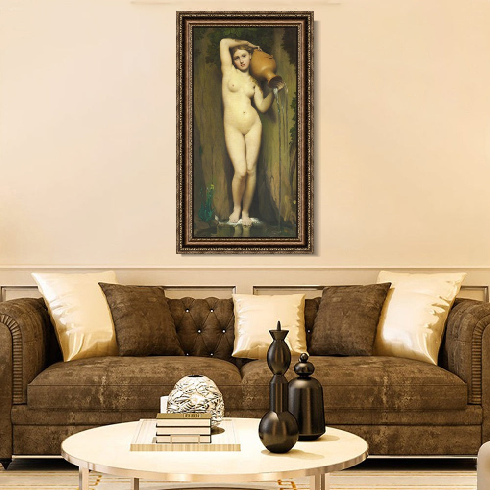 INVIN ART Framed Canvas Art Giclee Print The Source by Jean Auguste Dominique Ingres Wall Art