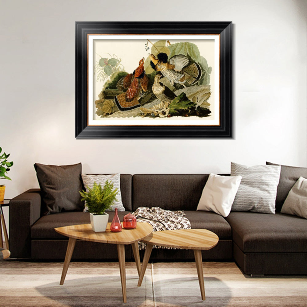 INVIN ART Framed Canvas Art Giclee Print Ruffed Grouse by John James Audubon  Home Office Wall Art Decorations