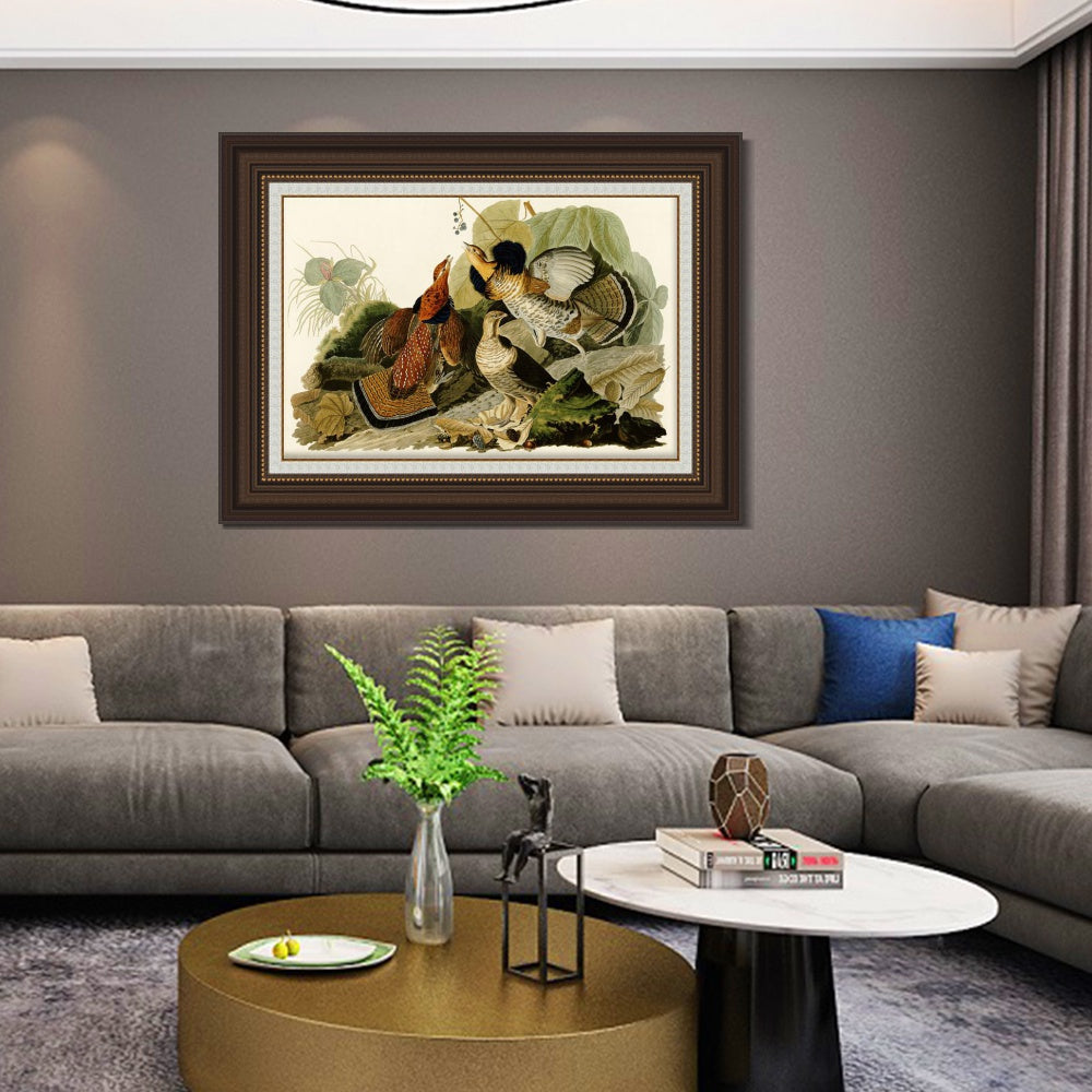 INVIN ART Framed Canvas Art Giclee Print Ruffed Grouse by John James Audubon  Home Office Wall Art Decorations