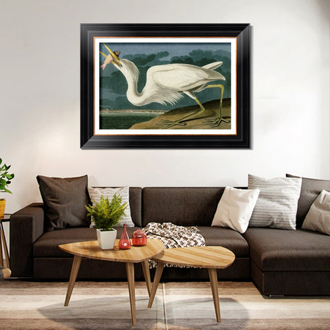 INVIN ART Framed Canvas Art Giclee Print Great White Heron by John James Audubon Living Room Home Office Wall Art Decorations