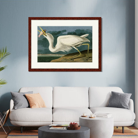 INVIN ART Framed Canvas Art Giclee Print Great White Heron by John James Audubon Living Room Home Office Wall Art Decorations