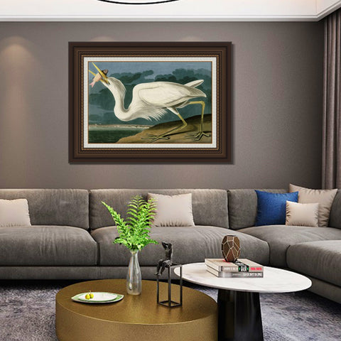INVIN ART Framed Canvas Art Giclee Print Great White Heron by John James Audubon Living Room Home Office Wall Art Decorations