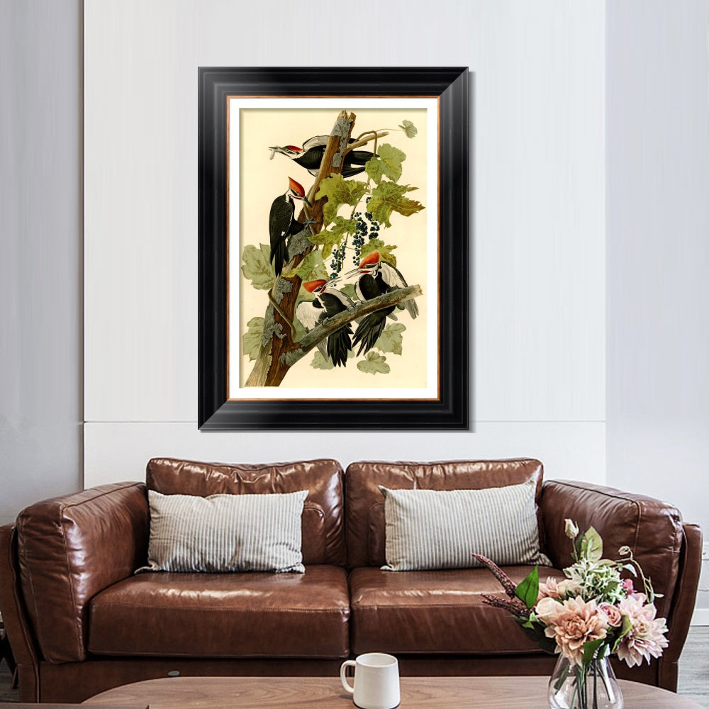 INVIN ART Framed Canvas Art Giclee Print Pileated Woodpecker by John James Audubon  Home Office Wall Art Decorations
