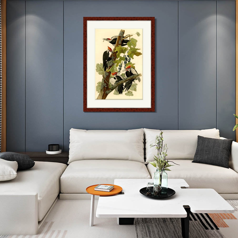INVIN ART Framed Canvas Art Giclee Print Pileated Woodpecker by John James Audubon  Home Office Wall Art Decorations