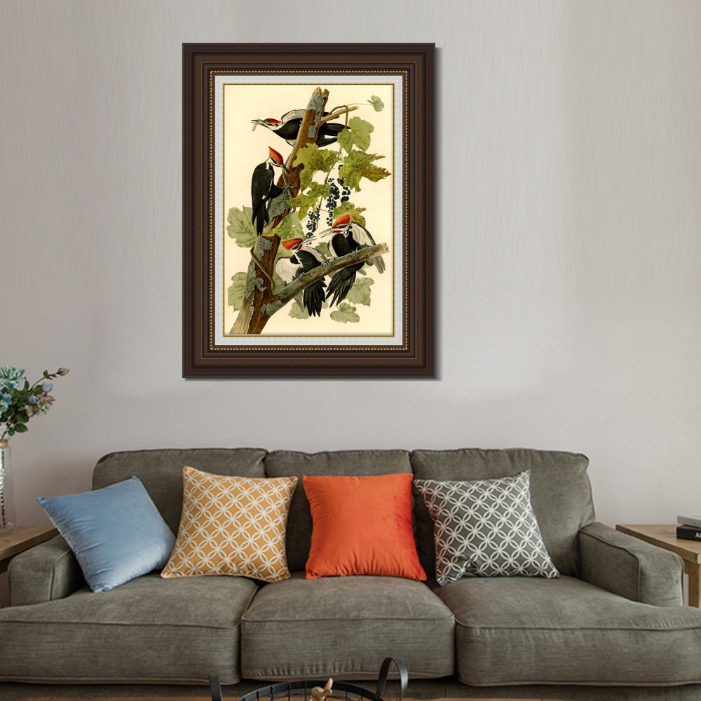 INVIN ART Framed Canvas Art Giclee Print Pileated Woodpecker by John James Audubon  Home Office Wall Art Decorations