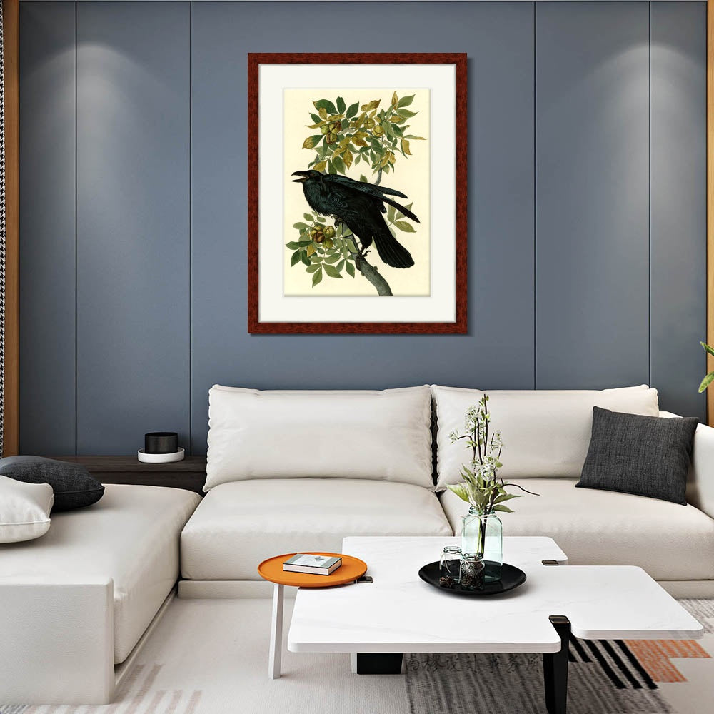 INVIN ART Framed Canvas Art Giclee Print Raven by John James Audubon  Home Office Wall Art Decorations