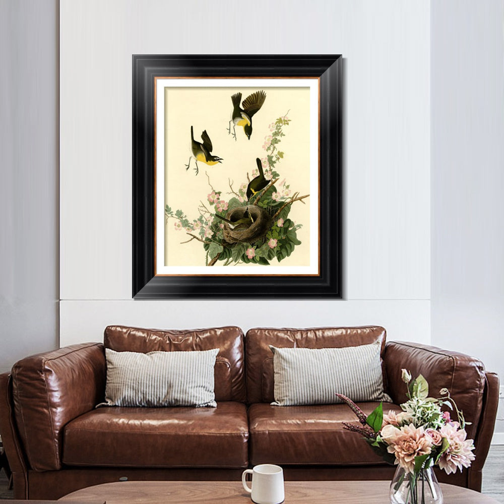 INVIN ART Framed Canvas Art Giclee Print Yellow Breasted Chat by John James Audubon  Home Office Wall Art Decorations